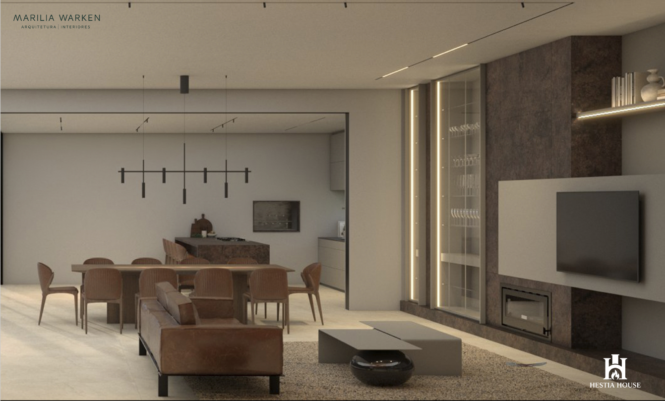 Estar, jantar e materialidade da Hestia House