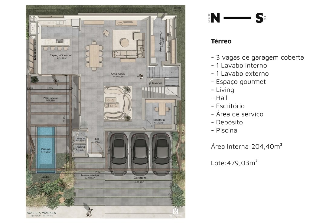 Planta baixa do térreo da Hestia House