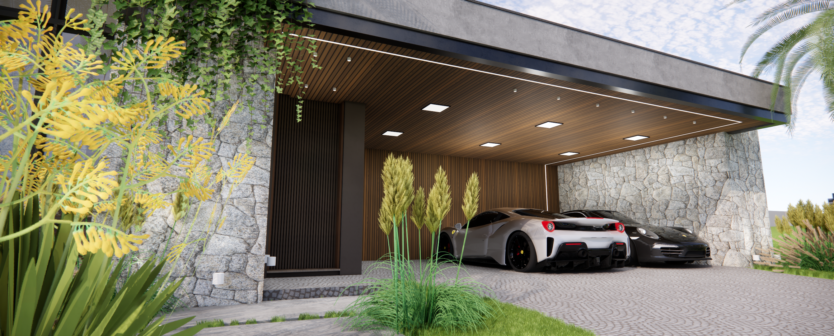 Residenza Alvorada - chegada, garagem e paisagismo